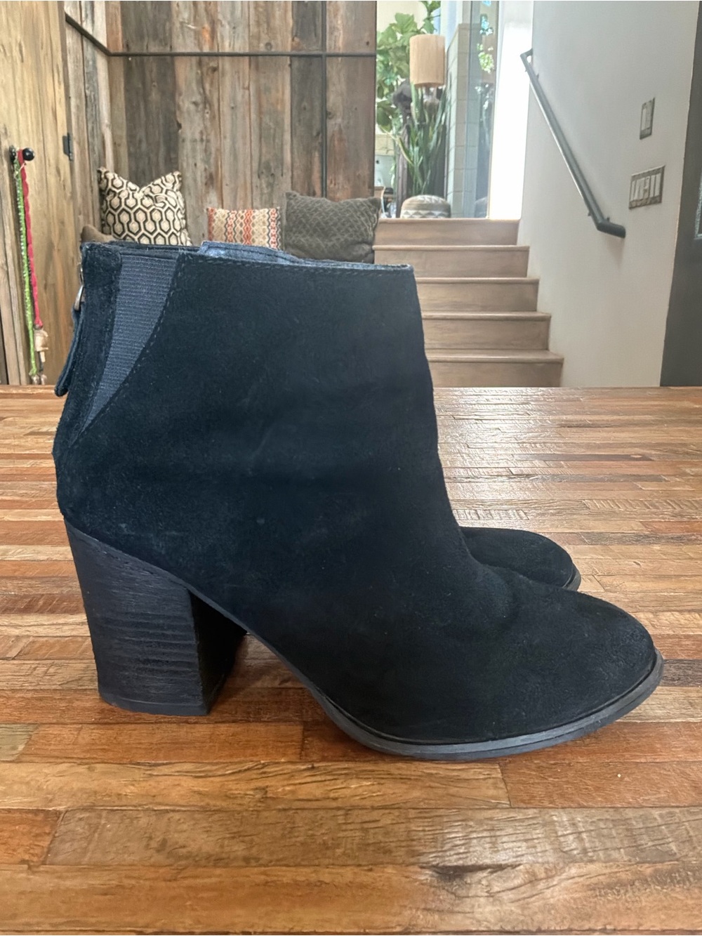 Women's Black Suede Ankle Boots - Classic Block Heel
